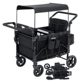 Garvee Carro de Paseo Plegable 4 Plazas, Estructura de Tubo Metálico, Tela Oxford 600D, Bandeja Incluida, para Camping y Jardín, Negro - Negro