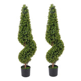 Garvee Arbol Artificial Topiario Espiral de Boj Realista Resistente a Rayos UV con Maceta Dos Unidades, 90 cm Verde