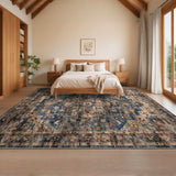 Garvee Alfombra Lavable Efecto Cachemira con Base TPR Estilo Persa Antideslizante para Salón 200x290cm Azul y Marrón