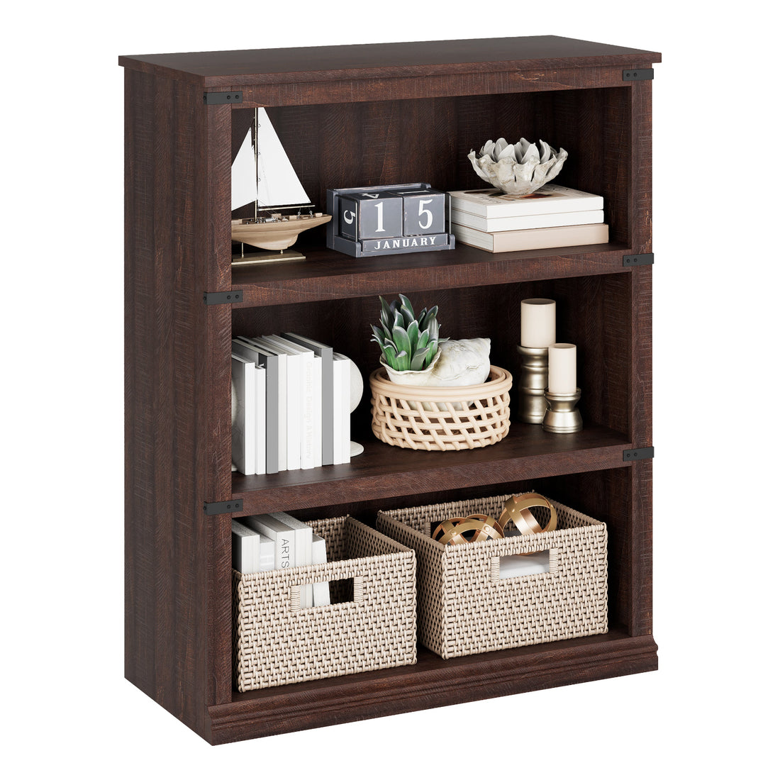 Garvee Librería de 3 Niveles con Gran Capacidad y Diseño Colonial para Organización en Salón u Oficina 80x32x171cm Marrón Rojizo