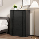 Garvee Mesita de Noche Moderna de MDF con 5 Cajones Espaciosos Tirador Vertical Diseño Compacto y Elegante para Dormitorio Negro Embosado