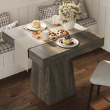 Garvee Mesa de Comedor Cuadrada de Madera MDF con Dos Cajones Base Pedestal Firme y Facil de Limpiar, Gris Madera - Granito de madera gris