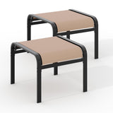 Garvee Set de 2 Taburetes Apilables de Exterior Estructura Metálica y Tejido Transpirable Reposapiés Moderno para Piscina y Patio Caqui
