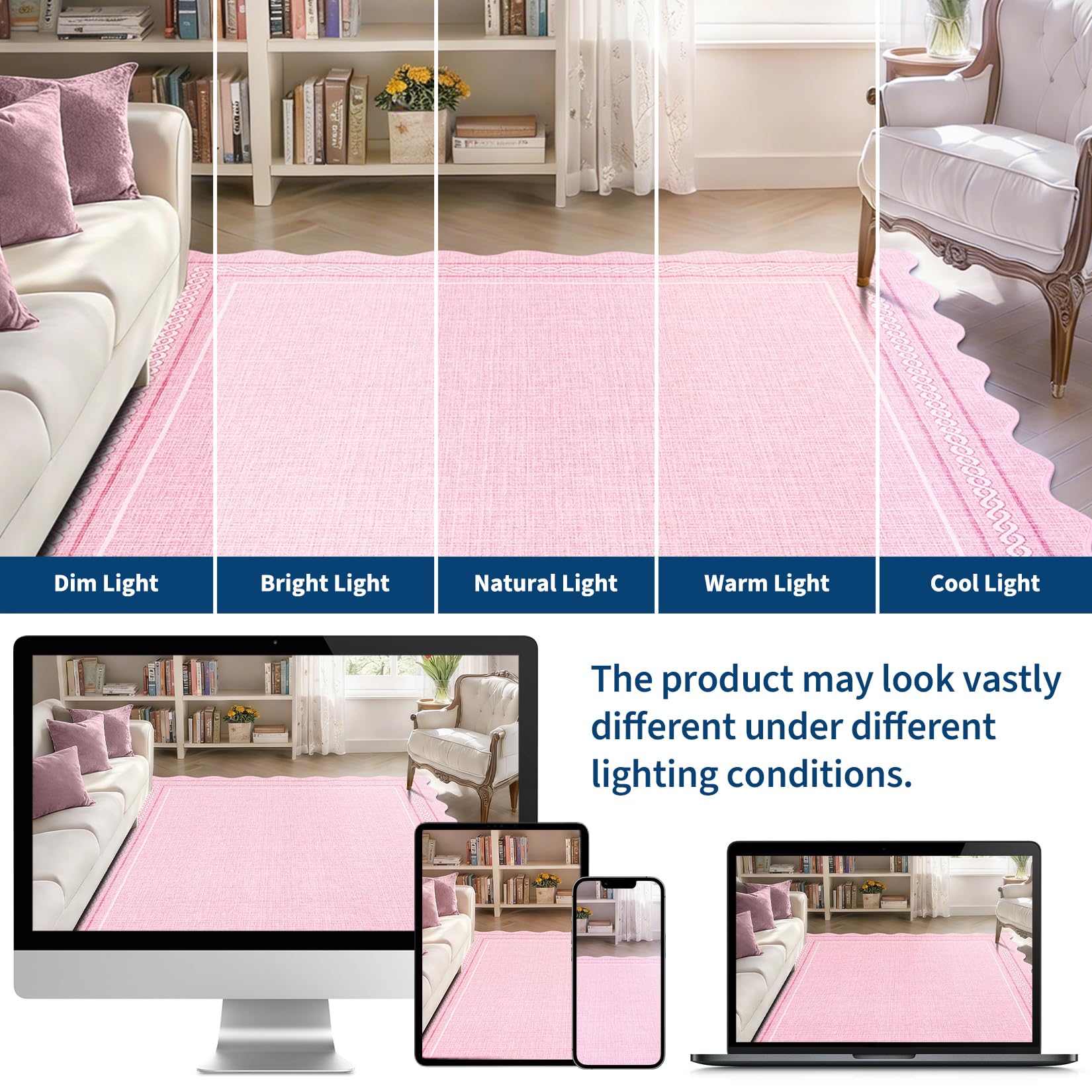 Garvee Alfombra Lavable con Borde Ondulado y Patrón Cuadros Rosa 160x230cm, Antideslizante TPR 1200gsm, Suave Fácil Limpieza para Salón Dormitorio y Oficina