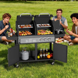 Garvee Barbacoa de Gas y Carbón 2 en 1 de Acero Inoxidable con 3 Quemadores de 7033W para Exterior