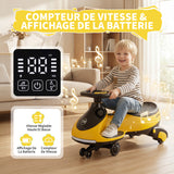 Garvee Coche Electrico Infantil Dos en Uno Tipo Twistcar Antivuelco con Ruedas LED y Musica, Amarillo