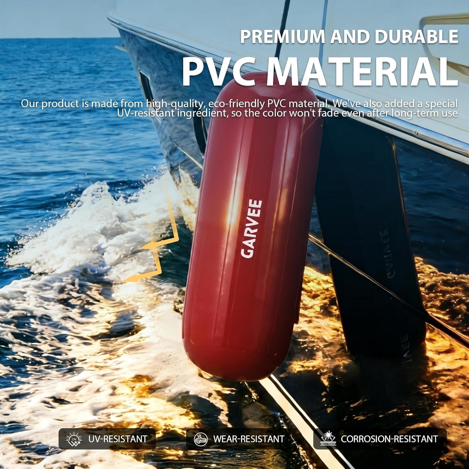 Garvee Protectores para Barcos 4 Piezas 25x71 cm Centro Acanalado PVC Resistente con Líneas de Amarre y Bomba para Amarre y Muelles Rojo