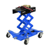 Garvee Gato Manual Tipo Tijera de Perfil Bajo en Acero al Carbono para Transmision con Correas de Seguridad, Base Azul y Tapa Negra - Azul