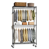 Garvee Perchero Ajustable de Acero de 3 Niveles Estructura Robusta con Ruedas para Armarios Negro