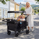 Garvee Carro de Paseo para 4 Niños Plegable Vagón Todoterreno de Camping y Playa - Negro