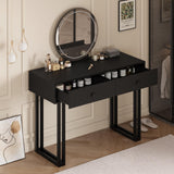 Garvee Tocador Moderno de PB y Metal con Espejo LED y 2 Cajones para Maquillaje en Dormitorio Negro