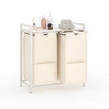 Garvee Cesto para Ropa Sucia de 2 Compartimentos con Bolsas Extraíbles de 48,5 L y Estante Superior de MDF, Estructura de Hierro, 68 x 33 x 72 cm, Blanco - Blanco