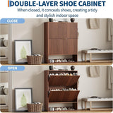 Garvee Zapatero Estrecho de MDF de 80cm con 2 Cajones Abatibles y Estante Abierto para Recibidor Nogal