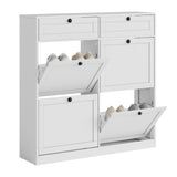 Garvee Armario Zapatero Estrecho de MDF con 4 Puertas Abatibles y 2 Cajones para Recibidor Blanco