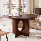 Garvee Mesa Redonda de Comedor para 4-6 Personas, 120 cm, Estilo Rústico Moderno, Base de Pedestal Robusta de Metal, PB de Alta Calidad, Marrón Rojizo - Marrón Rojizo