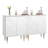 Garvee Pack de 2 Aparadores Modernos con Puertas en Relieve y Tiradores Dorados, MDF Blanco, 147x40x86 cm, para Salón y Recibidor