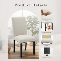 Garvee Juego de 4 Sillas de Comedor Tapizadas en Lino Sillas Parsons Acolchadas con Tachuelas y Patas de Madera de Caucho para Cocina y Restaurante Blanco Crema