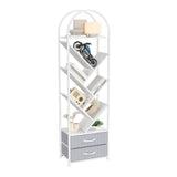 Garvee Estantería Alta de PB de 6 Niveles con 2 Cajones de Tela Diseño Arqueado y Estructura Metálica Blanco y Gris