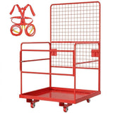 Garvee Jaula de Seguridad de Acero para Montacargas con Orificios para Horquillas Ruedas y Arnés Tubo Redondo 114x109cm Rojo