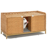 Garvee Mueble Oculto Doble de PE y Hierro para Caja de Arena de Gato con Alfombrilla y Ganchos 120x50x61cm Color Natural