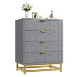 Garvee Cómoda Moderna de 4 Cajones Mueble Organizador Funcional con Amplio Almacenamiento Madera Resistente con Patas Metálicas para Dormitorio Gris