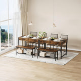 Garvee Conjunto de Comedor de 4 Piezas de PB y Metal Mesa Rectangular con Cajones Sillas y Banco Color Vintage