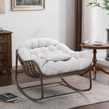 Garvee Silla Mecedora Huevo de Exterior Resistente con Estructura Metalica y Cojin Grueso Impermeable, Marron y Blanco