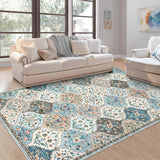 Garvee Alfombra Lavable de Poliéster con Base TPR Diseño Floral para Salón o Dormitorio 160x230cm Azul Camel