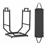 Garvee Leñero de Hierro Resistente para Interior y Exterior Soporte en U con Bolsa Porta Troncos Negro