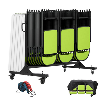 Garvee Carro de Transporte para 42 Sillas Plegables de Acero con Capacidad de 180 kg y Cubierta Impermeable para Eventos y Almacenamiento, Negro