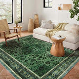 Garvee Alfombra Vintage Lavable Antideslizante Terciopelo Suave Pelo Corto Decoración Elegante para Interior y Exterior 160x230cm Verde