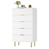 Garvee Comoda Moderna de Madera con Cinco Cajones Acanalados y Tiradores Metalicos Elegantes, Blanco