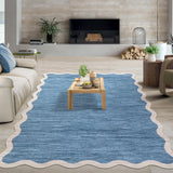 Garvee Alfombra Moderna Lavable con Borde Ondulado Suave Terciopelo Antideslizante para Salón o Dormitorio 200x290cm Gris Azul