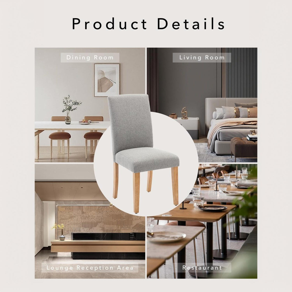 Garvee Set de 4 Sillas de Comedor Tapizadas en Tela Moderna Respaldo Ergonómico Curvado Patas de Madera Robusta para Cocina y Oficina Gris