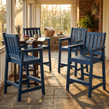 Garvee Juego de 4 Sillas Altas de Bar Adirondack para Exterior Asiento Ancho Ergonómico y Construcción de HDPE Resistente Azul Marino