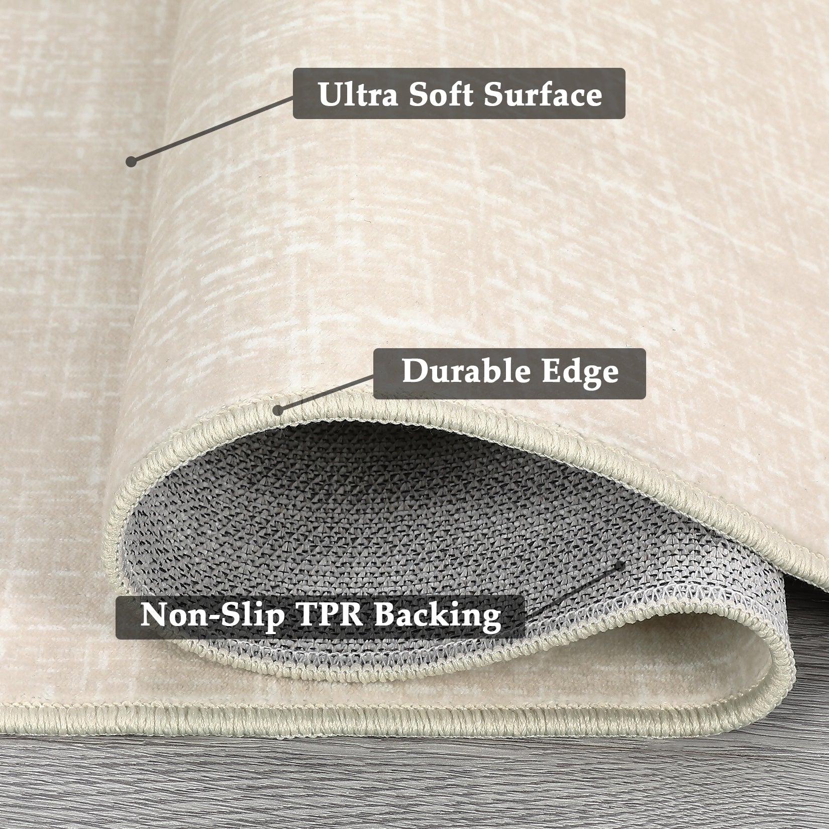 Garvee Alfombra Lavable de Poliéster Base TPR Diseño Moderno Antideslizante 200x290 cm Beige para Salón Dormitorio y Oficina