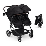 Garvee Cochecito Doble Ligero para Gemelos o Hermanos Respaldo Reclinable y Chasis de Aluminio Plegable Fácil Negro