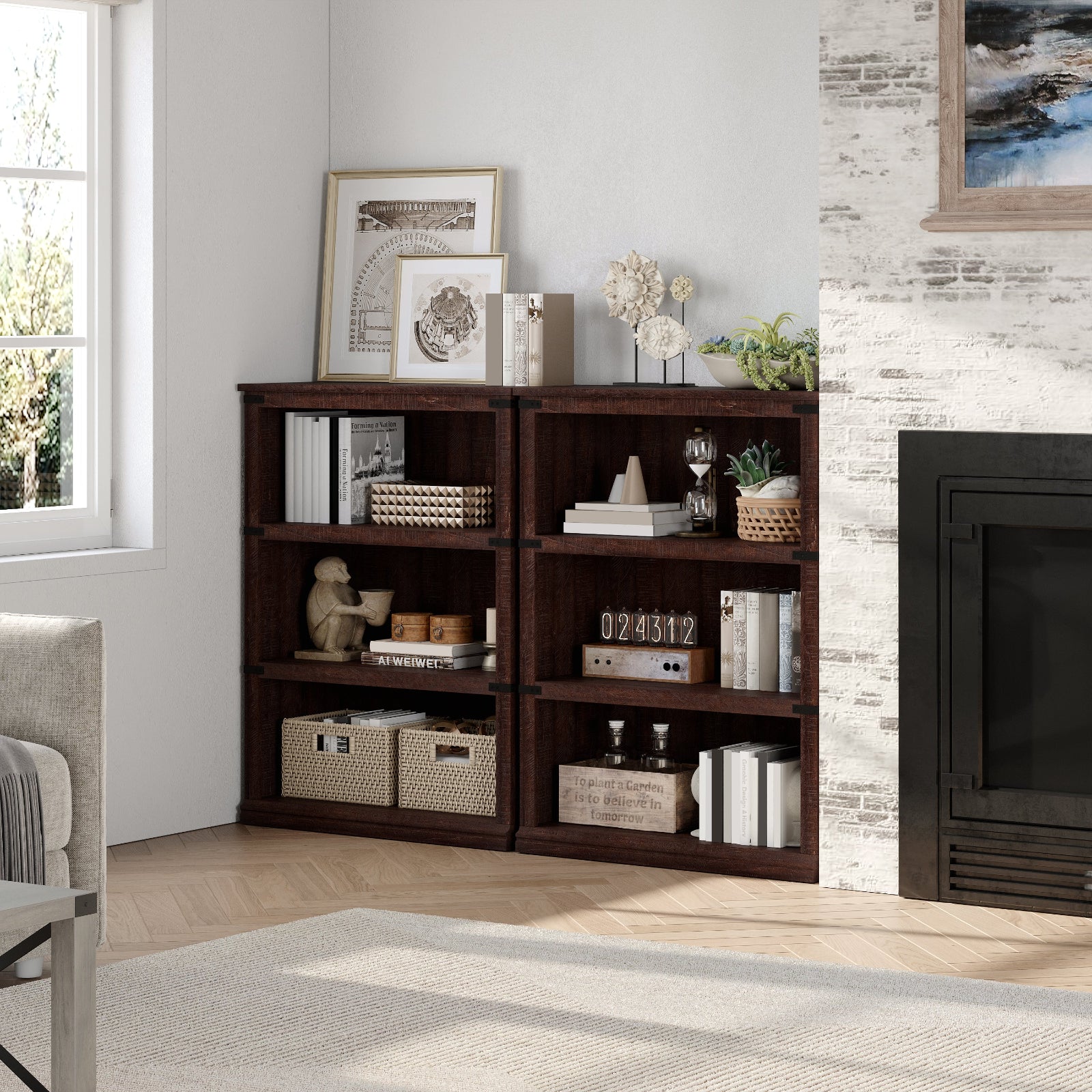 Garvee Librería de 3 Niveles con Gran Capacidad y Diseño Colonial para Organización en Salón u Oficina 80x32x171cm Marrón Rojizo