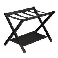 Garvee Estante Porta Equipaje de Bambú Plegable con Estante Inferior de Lona para Habitación Negro