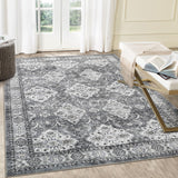 Garvee Alfombra Lavable Efecto Cachemira con Base TPR Estilo Persa para Salón o Dormitorio 240x340cm Gris