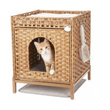 Garvee Mueble Oculto para Caja de Arena de Gato de Metal y PP con 2 Ganchos en S Armario Decorativo Color Natural
