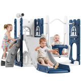 Garvee Parque Infantil Multifuncional Siete en Uno con Tobogan Largo y Columpio de HDPE Seguro y Antideslizante, Azul y Gris