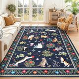 Garvee Alfombra de Área con Diseño de Gato Lavable Antideslizante de Felpa Corta Suave para Salón o Habitación Infantil 160x230cm Azul