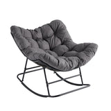 Garvee Silla Mecedora Tipo Huevo de Exterior Resistente en Ratan con Estructura Metalica y Cojin Grueso Impermeable, Gris