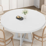 Garvee Mesa Redonda de Comedor para 4-6 Personas Base Robusta de Madera Maciza 120cm Blanco con Vetas
