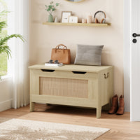 Garvee Baúl de Almacenaje de Madera 76x40x50 cm con Bisagra de Seguridad Banco Asiento Soporta 159 kg Madera Natural