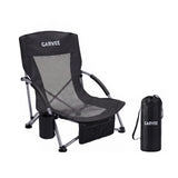 Garvee Silla de Playa Plegable Baja para Adultos - Ligera, Resistente hasta 150 kg, Oxford 600x300D + Malla Transpirable - Con Bolsa, Reposabrazos y Portavasos - Negro, tejido de malla (Continente Europeo)