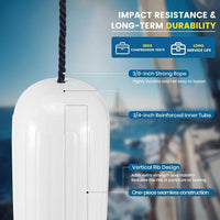 Garvee Protectores para Barcos 4 Piezas 25x71 cm PVC Resistente con Líneas de Amarre y Bomba para Muelles y Yates Blanco