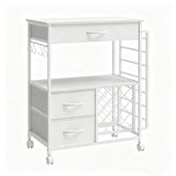 Garvee Carrito Organizador Movil para Manualidades con Cajones de Tela Soporte para Rollos y Ruedas, 58x37x76 cm Blanco