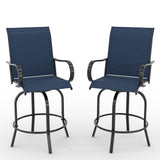 Garvee Juego de 2 Taburetes Altos de Bar Comodidad Resistente a la Intemperie Respaldo Alto Reposabrazos y Textilene Duradero para Exteriores Azul